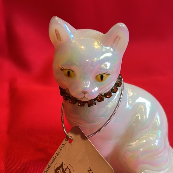 Vintage Fenton Opalescent Hand Painted Cat - November / Topaz - Picture 3 of 11